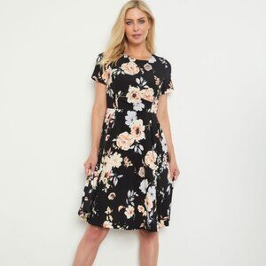 Studio One New York Women's Black Floral Print Dress ~ XL ~ EUC